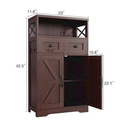 Dark Brown Storage Cabinet with Doors and Shelves - Farmhouse Kitchen Pantry Cabinet with Storage, Coffee Bar Station, Hutch Cupboard for Kitchen, Living Room, Home Office, Dining Room