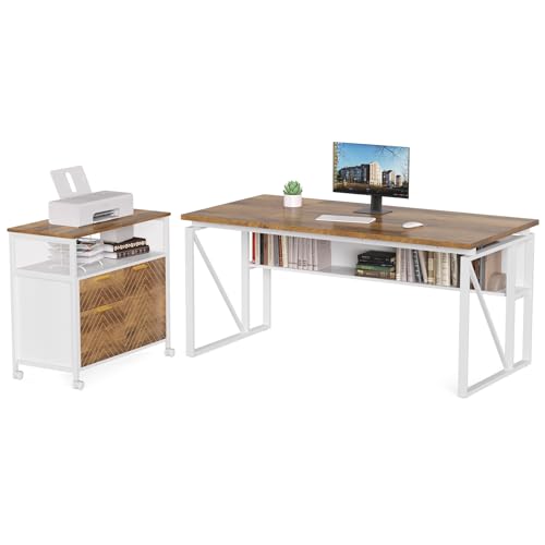 63-Inch Office Desk with 31.5-Inch Lateral File Cabinet, Study Writing Desk Computer Desk for Home Office