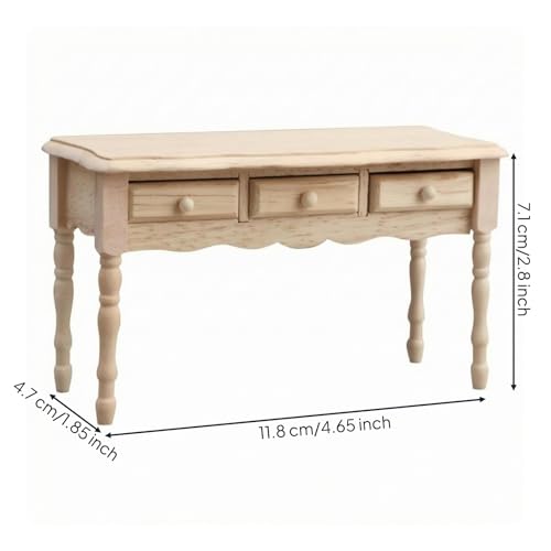 Miniature Desk Table Dollhouse Accessories Wood Furniture with Drawers Handcrafted Detailing Classic Look Suitable for Home Decoration Mini World Play 11.8cmx4.7cmx7.1cm