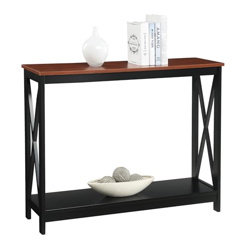 Oxford Console Table 39.5" - Farmhouse, Modern Narrow Sofa Display Accent with Storage Shelf for Transitional, Coastal Living Room, Entryway, or Hallway, Black/Cherry