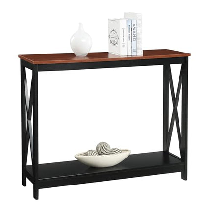 Oxford Console Table 39.5" - Farmhouse, Modern Narrow Sofa Display Accent with Storage Shelf for Transitional, Coastal Living Room, Entryway, or Hallway, Black/Cherry