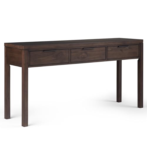 Hollander Console Table - 60 Inch Wide Solid Wood Sofa Table in Warm Walnut Brown, Contemporary Storage Table for Entryway or Living Room with 3 Drawers and Sleek Metal Hardware
