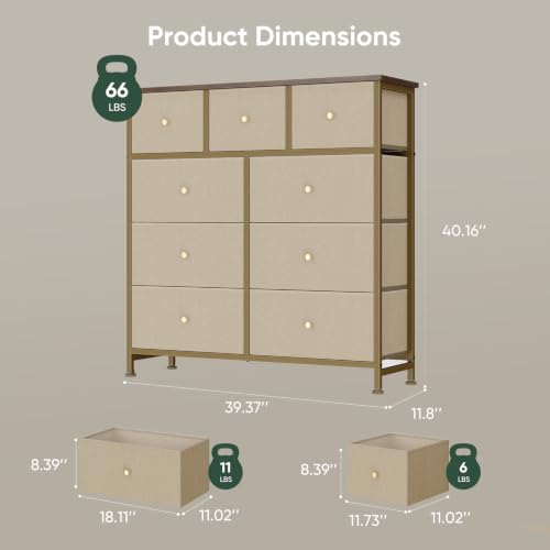 Dresser for Bedroom with 9 Drawers, Anti-Tip Fabric Storage Tower, view 4