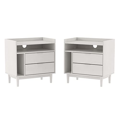 Mid-Century Modern Tray-Top Storage Nightstands Set of 2 White