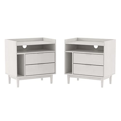 Mid-Century Modern Tray-Top Storage Nightstands Set of 2 White