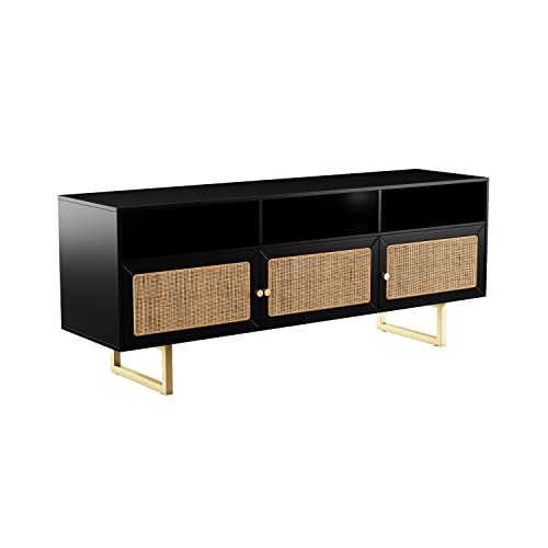 Mursley Media Cabinet with Storage - Transitional Design, Black Rattan - Ideal for Living Room, Family Room (MS1222613)