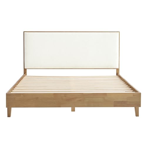 CHITA Queen Size Platform Bed Frame, with Boucle Upholstered Headboard, Oak, view 8