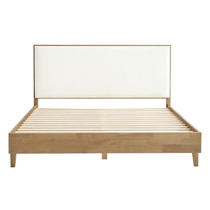 CHITA Queen Size Platform Bed Frame, with Boucle Upholstered Headboard, Oak, view 8