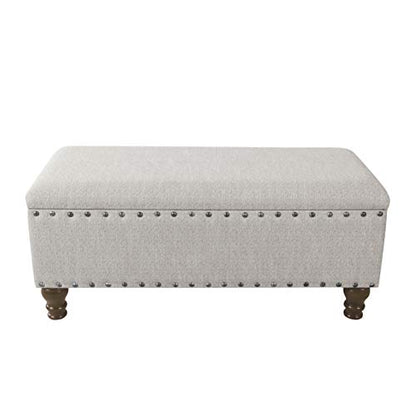 Home Decor | Upholstered Bench with Nailhead Trim | Large Ottoman with Storage for Living Room & Bedroom | Decorative Home Furniture, Gray Woven