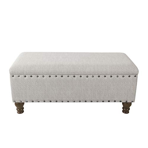 Home Decor | Upholstered Bench with Nailhead Trim | Large Ottoman with Storage for Living Room & Bedroom | Decorative Home Furniture, Gray Woven