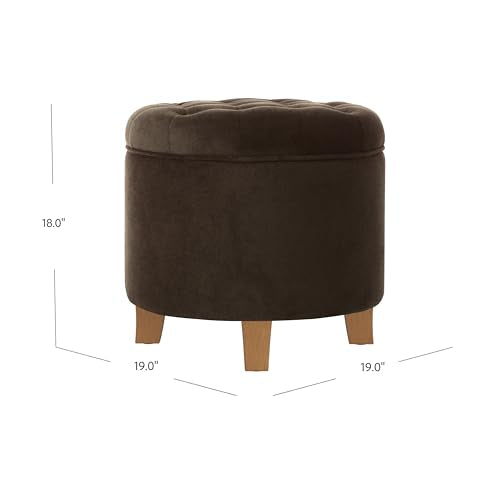 19" Velvet Button Tufted Round Storage Ottoman - Brown Velvet