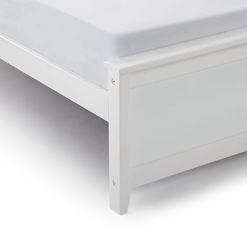 Solid Wood Queen Bed Frame, Platform Bed with Headboard, White