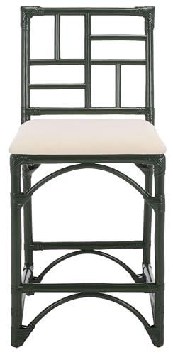 SAFAVIEH Furniture - Christine 23.6" Seat Height Counter Stool - White & Forest Green - Handwoven Rattan Design - Fully Assembled - Ideal for Kitchen, Dining Room & Kitchen Island (BST6509E)