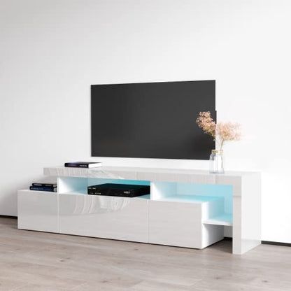 Meble Furniture Indisio Modern High-Gloss TV Stand — LED Lighting — Engineered Wood, 59.1 x 15.7 x 20.1 inches — White