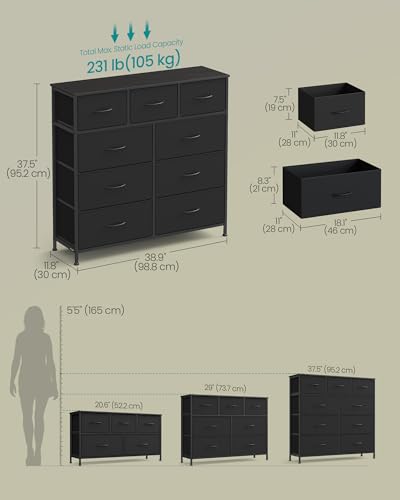 SONGMICS Dresser for Bedroom, Wide Dresser with 9 Fabric Drawers, view 3