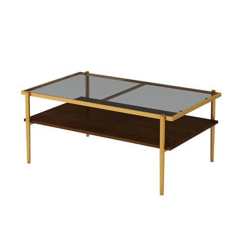 Glass Coffee Table Modern Center Table,Small Coffee Table Sofa Side Tea Table for Living Room,Tempered Glass-top with Metal Frame