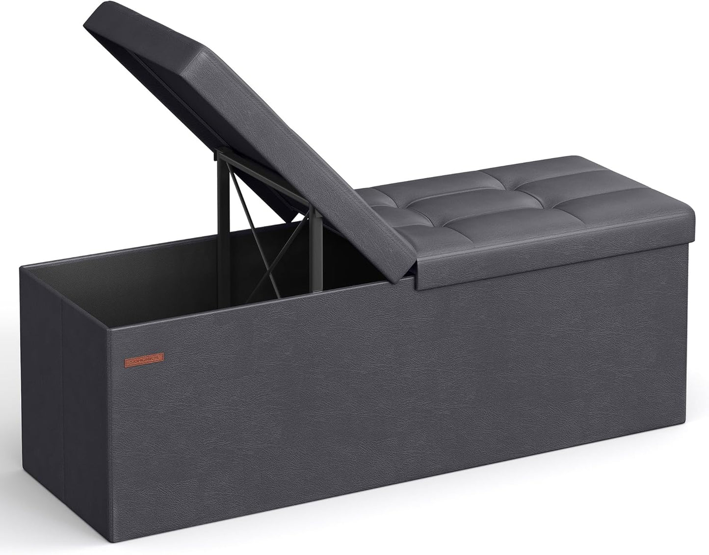 MAZIE Collection - 43 Inches Storage Ottoman Bench with Flipping Lid, Storage Chest with Iron Frame Support, Load 660 Lb, for Living Room, Bedroom, Synthetic Leather, Black ULSF75BK