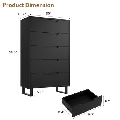 5 Dresser for Bedroom, 50.5" Vertical Dresser Drawer with Storage, view 3