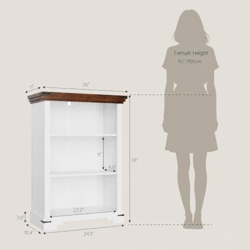 3-Tier Farmhouse Bookshelf for Students, Short Bookcase with Adjustable Shelf, view 4