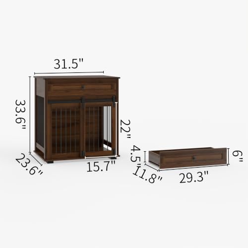 Dog Crate Furniture with Sliding Barn Door & Storage Drawer, End Table, view 3