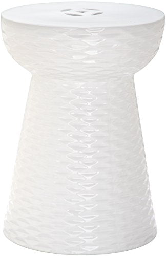 SAFAVIEH Furniture - Daphne Decorative Garden Stool - White - Ceramic - Artisan Hand-Painted Design - Ideal for Living Room, Patio, Garden - Fully Assembled (ACS4523A)