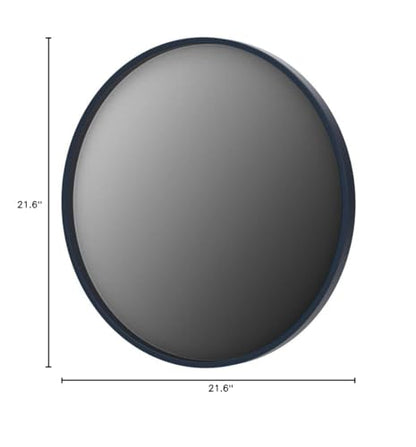 Travis Round Wood Wall Mirror, 21.6" Diameter, Navy Blue, Modern Wall Décor Accent