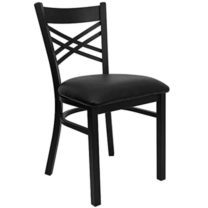 Hercules Series "X" Back Metal Restaurant Chairs, Modern Upholstered Armless Dining Chairs for Restaurants/Kitchens, Set of 2, Black