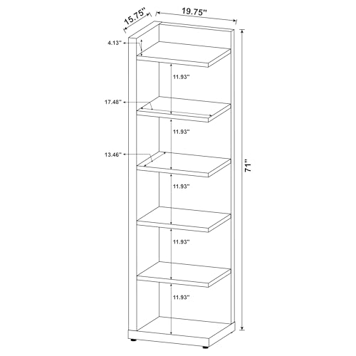 Coaster Home Furnishings - Alder - Engineered Wood - 6-Shelf Tall Corner Bookcase with Leveling Glides, Modern Design, Transitional Style - Living Room and Home Office - 71-Inch - Cappuccino - 800270