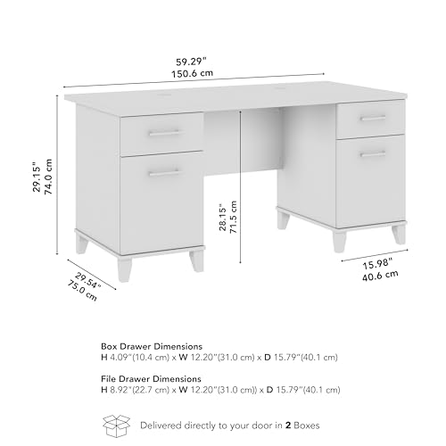 60-Inch Office Desk with Drawers, Computer Desk with File and Box Drawers, Home Office Workstation with Storage Cabinet, Writing Desk Furniture, Somerset Collection, Storm Gray