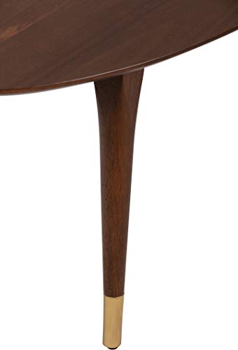 Clemintine Oval Coffee Table, Mid-Century Modern Wood Cocktail Table with Walnut Brown Finish and Brass-Capped Legs for Living Room