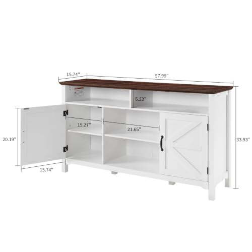 58" Farmhouse TV Stand with Hinged Barn Doors, White Storage Cabinet, view 3