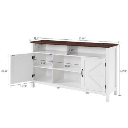 58" Farmhouse TV Stand with Hinged Barn Doors, White Storage Cabinet, view 3