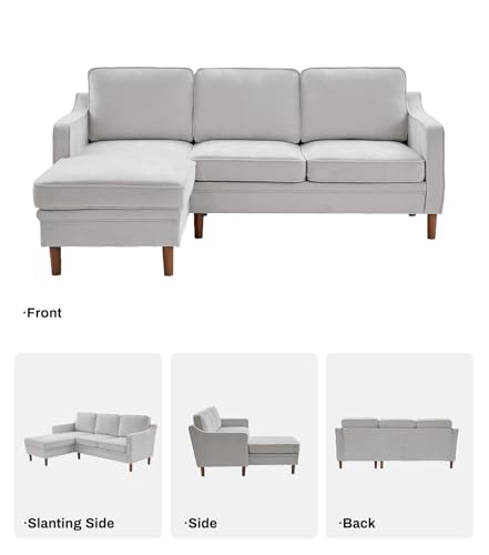 88" L-Shape Sofa, Chenille Sectional Couch, Mid Century Modern Couches with Solid Wood Frame for Living Room Bedroom