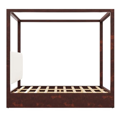King Size Canopy Bed with Upholstered Headboard (Espresso), view 8