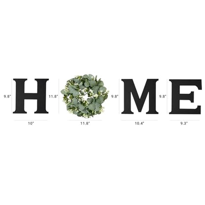 Farmhouse Wall Home Sign with Artificial Eucalyptus for O Rustic Wooden Hanging Letters Decorative Wall Art Decor for Living Room Kitchen Entryway Housewarming Gift, Black