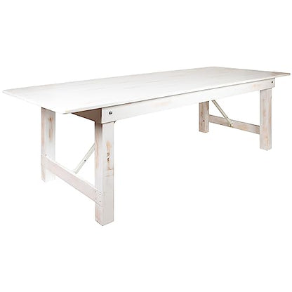 Hercules Commercial Grade Farmhouse Dining Table | Solid Pine Foldable Table for 10 in Antique Rustic White | Rustic Charm for Home and Events