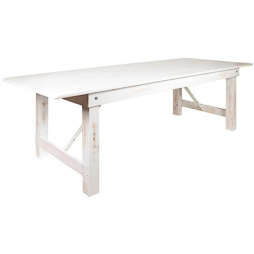 Hercules Commercial Grade Farmhouse Dining Table | Solid Pine Foldable Table for 10 in Antique Rustic White | Rustic Charm for Home and Events