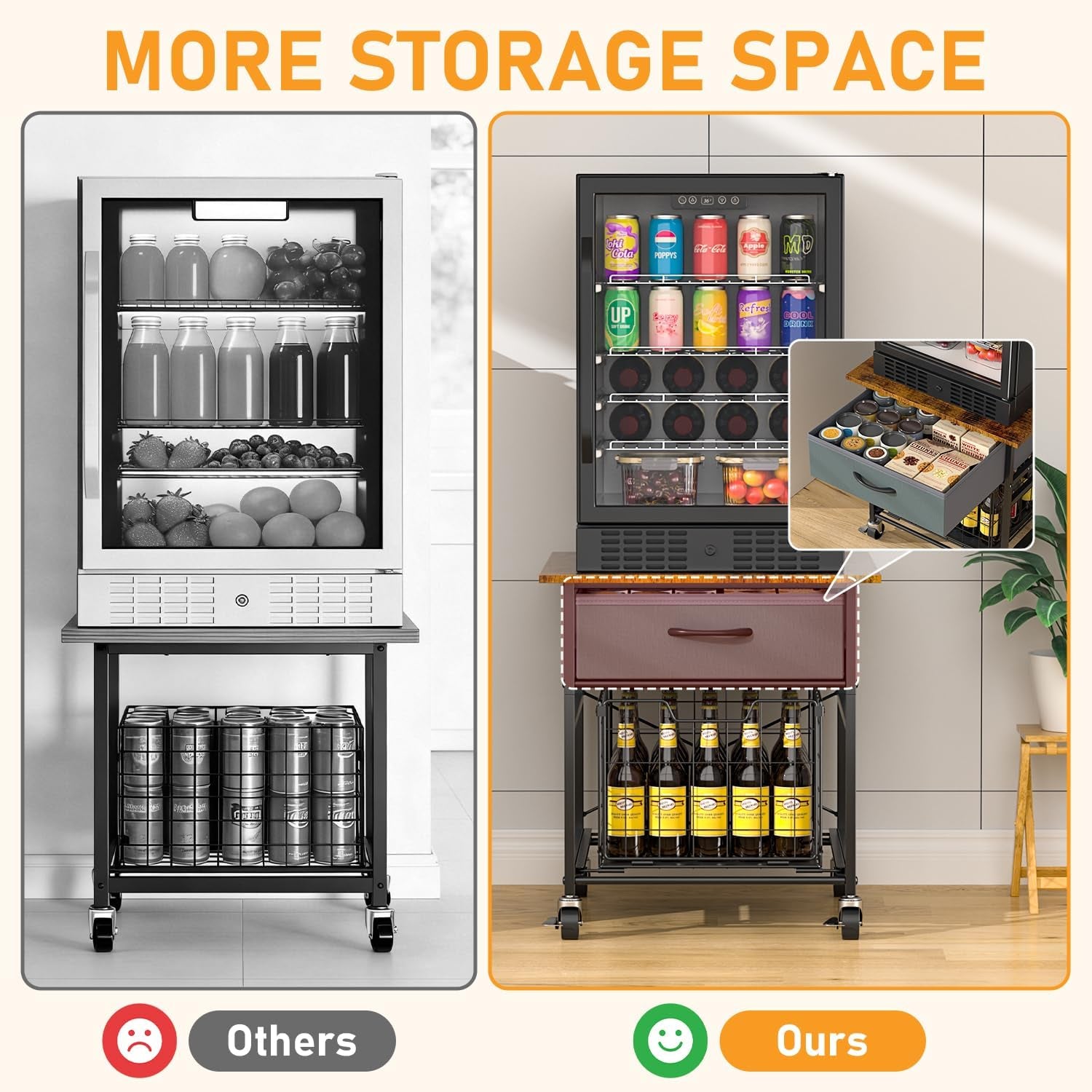 Mini Fridge Stand, Heavy-Duty End Table Fridge Table with Storage, Small Refrigerator Stand with Rolling Wheels for Dorm, Kitchen,Pantry