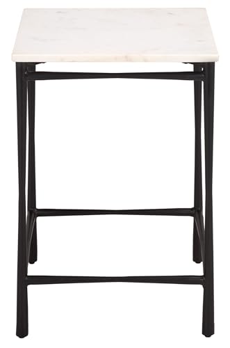 SAFAVIEH Furniture - Nadezhda Accent Table - White & Black - Marble Top Metal Side Table - Square Top Modern Design - Fully Assembled - Ideal for Living Room, Bedroom, 16"W x 16"D x 24"H (ACC3756A)