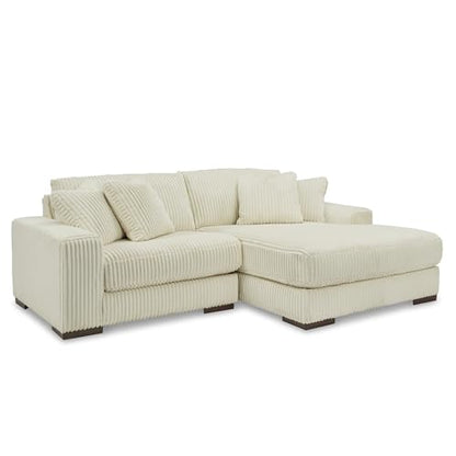 Signature Design by Ashley Lindyn Sectional Couch with Chaise, Cloud-Like Plush Seating, Velvet Upholstery with Cord Texture, Contemporary Living Room Furniture, Ivory, 99"W x 70"D