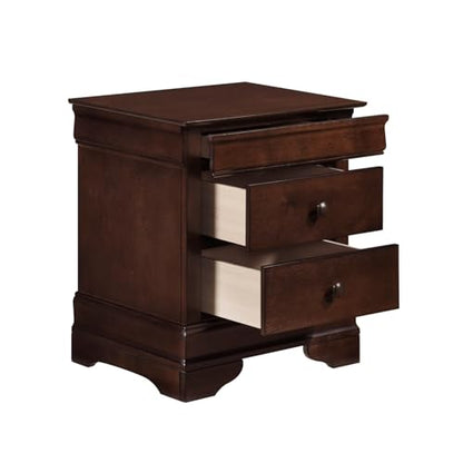 1pc Nightstand with Drawers Brown Cherry Finish Wood Bedroom Furniture