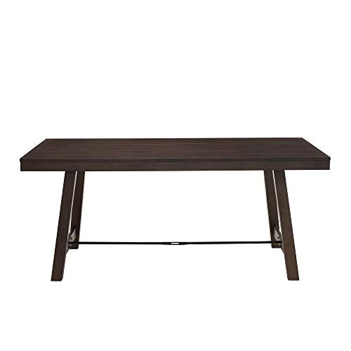 Liam Rustic Farmhouse Trestle Style Dining Table, 70 Inch, Dark Brown Oak