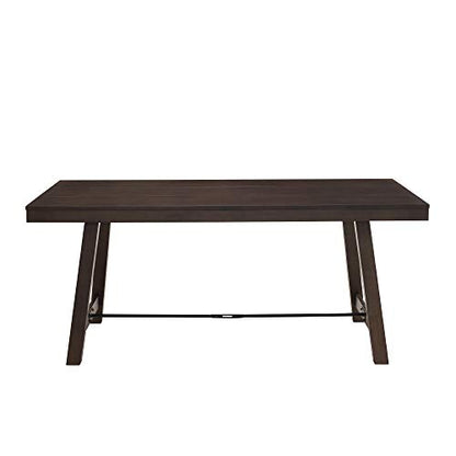 Liam Rustic Farmhouse Trestle Style Dining Table, 70 Inch, Dark Brown Oak