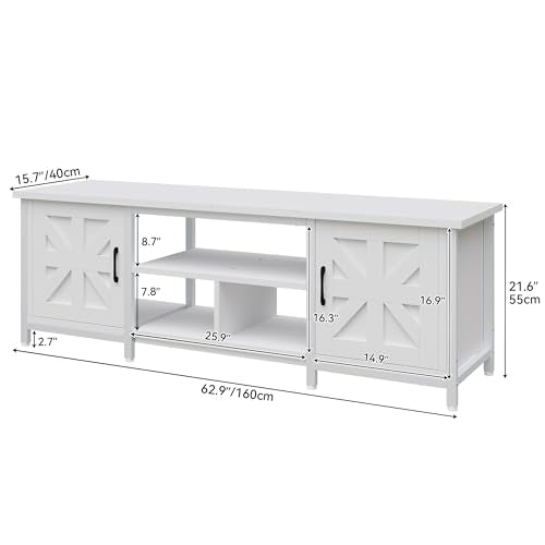 Farmhouse TV Stand with Power Outlets for TVs up to 75 Inch, White, view 3