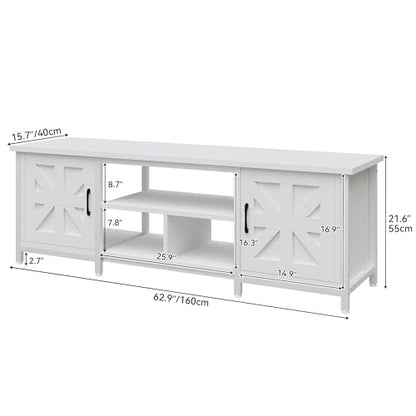 Farmhouse TV Stand with Power Outlets for TVs up to 75 Inch, White, view 3