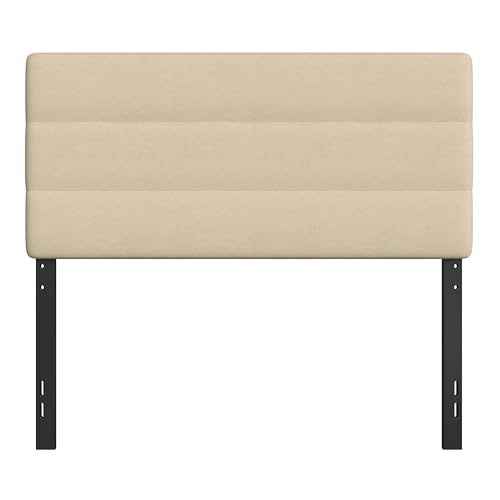 Gannon Full Headboard - Cream Fabric Upholstery - Adjustable Height - Assembly in 30 Minutes or Less - Suitable for Most Bed Frames (Not Included)