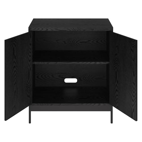 28" Fluted Accent Cabinet, Ribbed Modern Sideboard Buffet Cabinet with 2 Doors and an Adjustable Shelf for Living Room, Dining Room, Bedroom or Entryway, Natural Black
