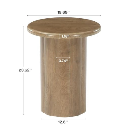 Tribesigns Round Side Table for Living Room, Farmhouse Small End Table with Fluted Base, 20-Inch Rustic Brown Nightstand, Accent Furniture for Small Space Bedroom Apartment