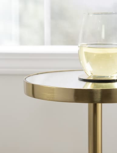 Hescott Modern Mirrored Drink Table; 10 x 10 x 24; White Marble and Gold; Glam Round Accent Table with Premium Marble Base and Mirror Tabletop