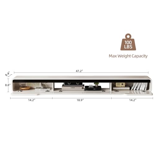 High Gloss Floating TV Stand with 3 Doors,White,47 Inch, view 3